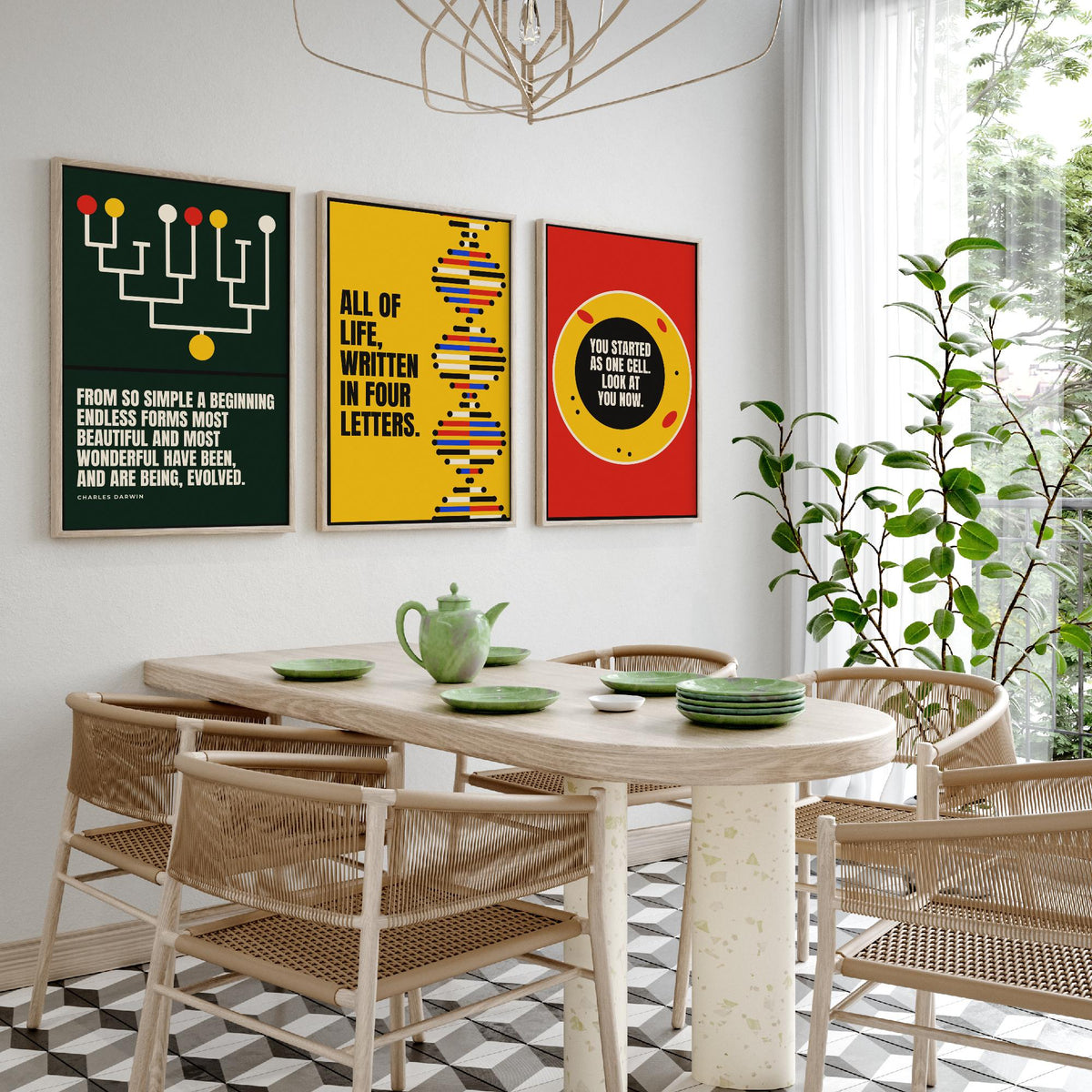 Biology Quotes Set of Three Art Prints - 3 Bauhaus Nature Science Posters - Minimalist Science Wall Art Illustration V1