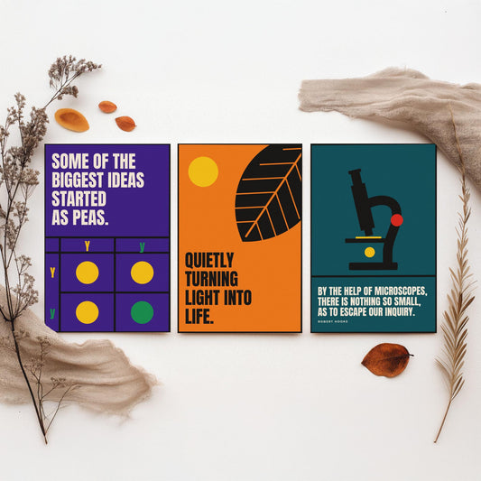 Biology Quotes Set of Three Art Prints - 3 Retro Bauhaus Nature Science Posters - Minimalist Science Wall Art Illustration V2