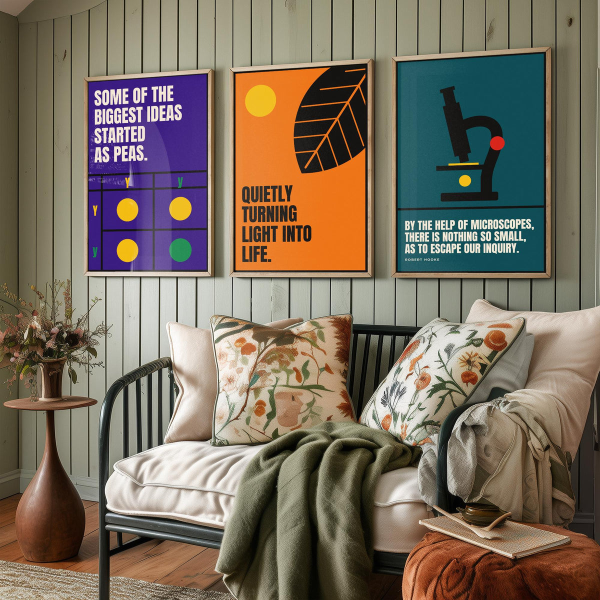 Biology Quotes Set of Three Art Prints - 3 Retro Bauhaus Nature Science Posters - Minimalist Science Wall Art Illustration V2
