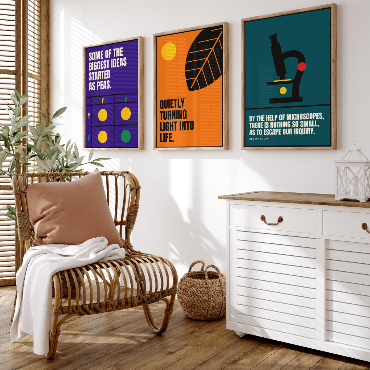 Biology Quotes Set of Three Art Prints - 3 Retro Bauhaus Nature Science Posters - Minimalist Science Wall Art Illustration V2