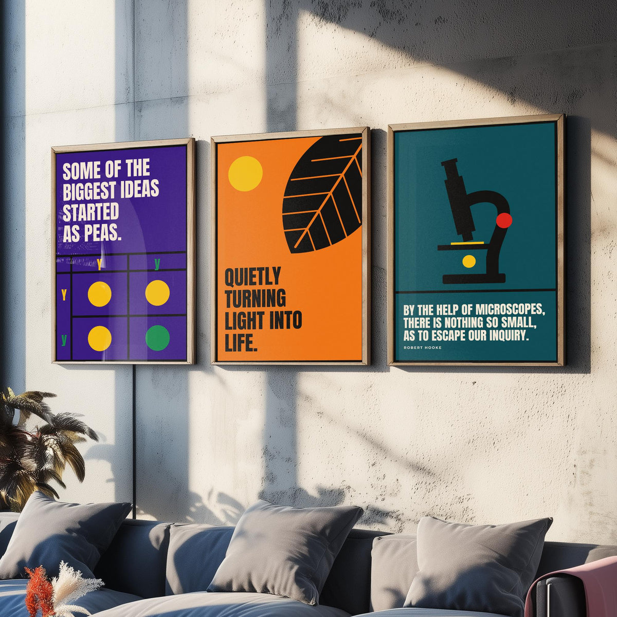 Biology Quotes Set of Three Art Prints - 3 Retro Bauhaus Nature Science Posters - Minimalist Science Wall Art Illustration V2