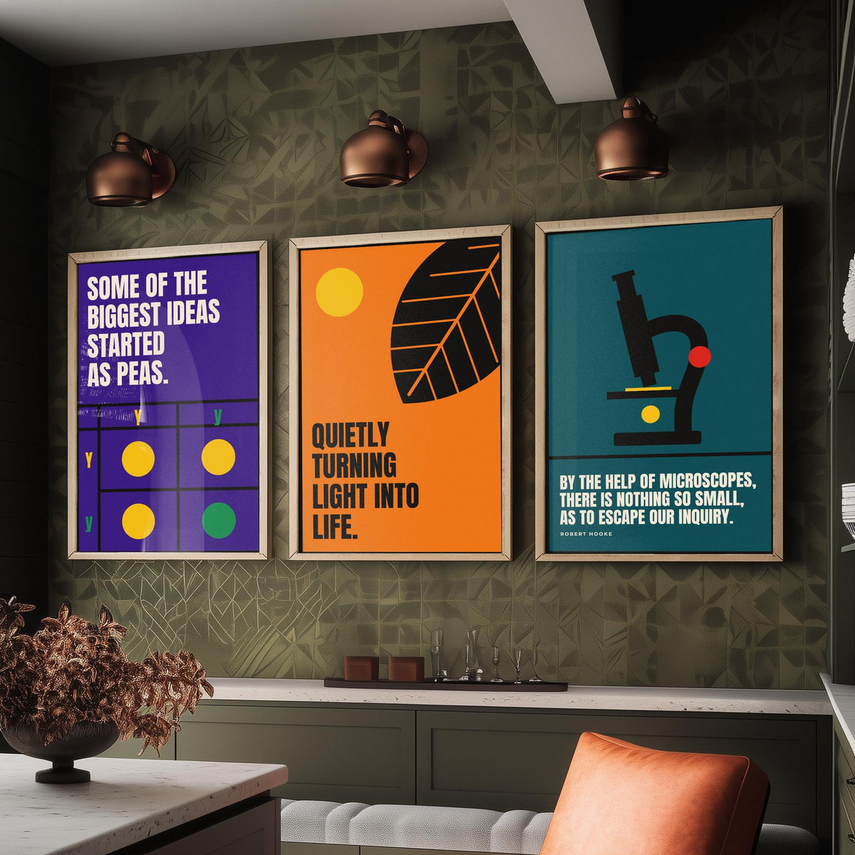 Biology Quotes Set of Three Art Prints - 3 Retro Bauhaus Nature Science Posters - Minimalist Science Wall Art Illustration V2