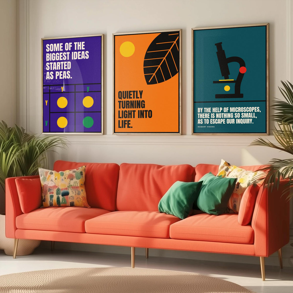 Biology Quotes Set of Three Art Prints - 3 Retro Bauhaus Nature Science Posters - Minimalist Science Wall Art Illustration V2
