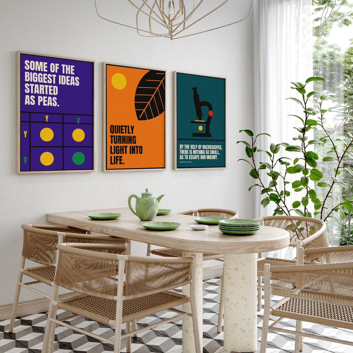 Biology Quotes Set of Three Art Prints - 3 Retro Bauhaus Nature Science Posters - Minimalist Science Wall Art Illustration V2