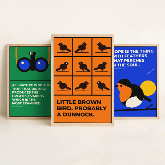 Birdwatching Quotes Set of Three Art Prints - 3 Bauhaus Birder Posters - Minimalist Nature Wall Art Illustration V1