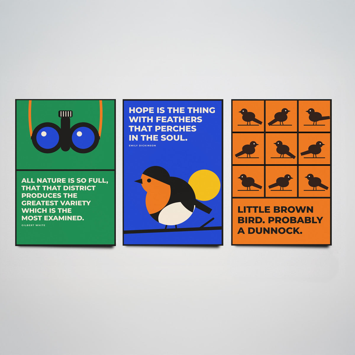 Birdwatching Quotes Set of Three Art Prints - 3 Bauhaus Birder Posters - Minimalist Nature Wall Art Illustration V1