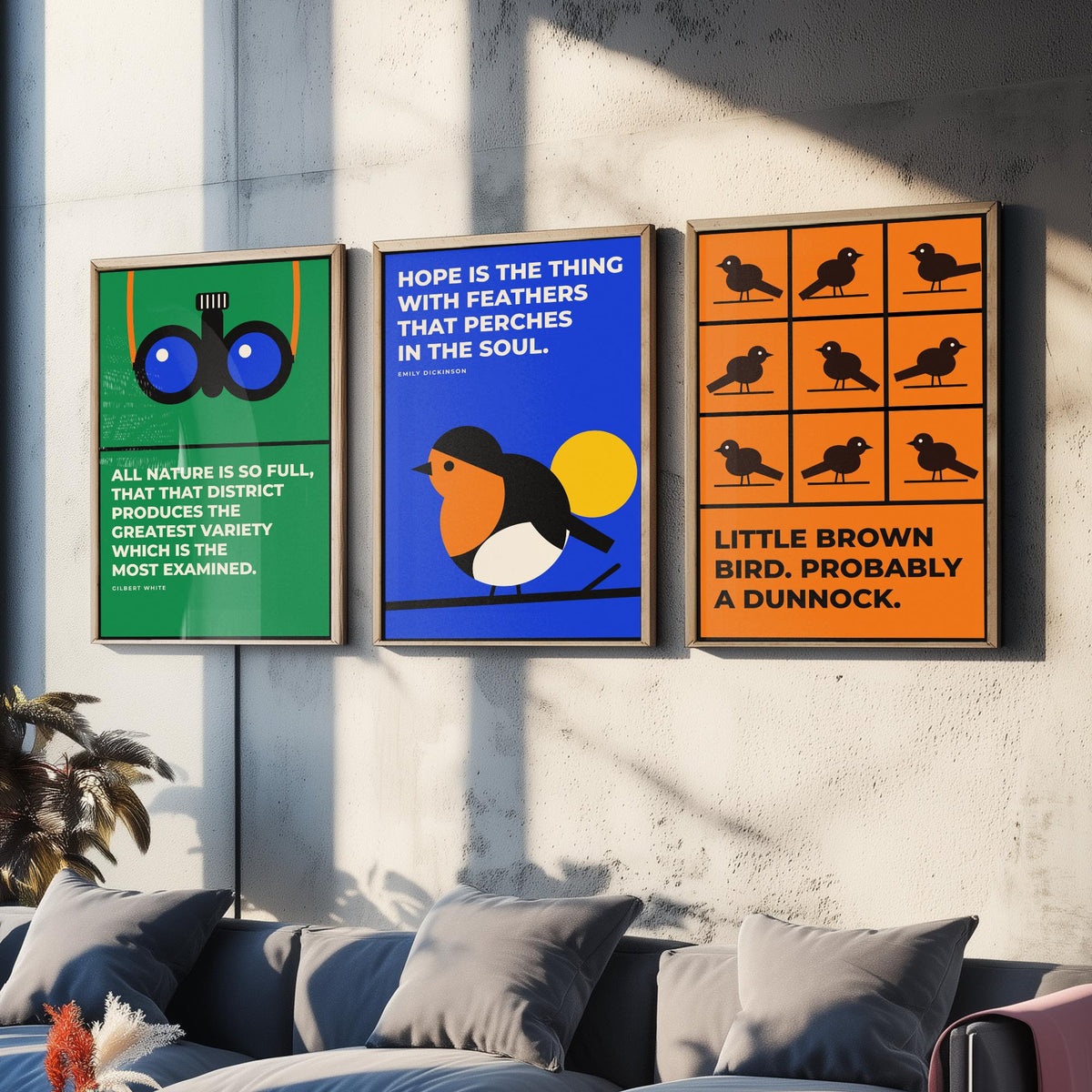 Birdwatching Quotes Set of Three Art Prints - 3 Bauhaus Birder Posters - Minimalist Nature Wall Art Illustration V1