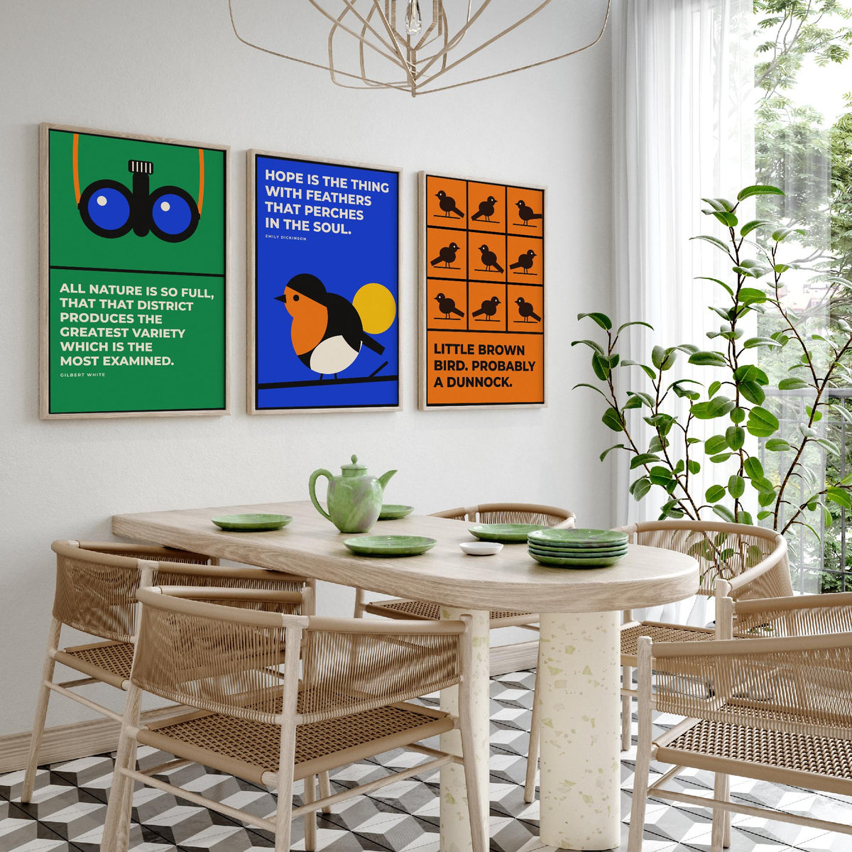 Birdwatching Quotes Set of Three Art Prints - 3 Bauhaus Birder Posters - Minimalist Nature Wall Art Illustration V1