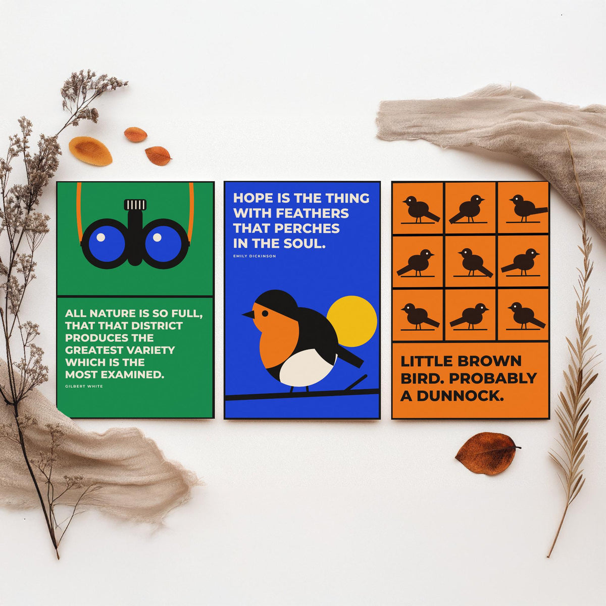 Birdwatching Quotes Set of Three Art Prints - 3 Bauhaus Birder Posters - Minimalist Nature Wall Art Illustration V1