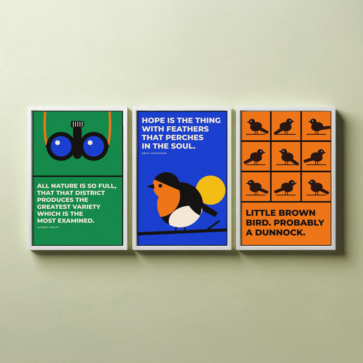 Birdwatching Quotes Set of Three Art Prints - 3 Bauhaus Birder Posters - Minimalist Nature Wall Art Illustration V1