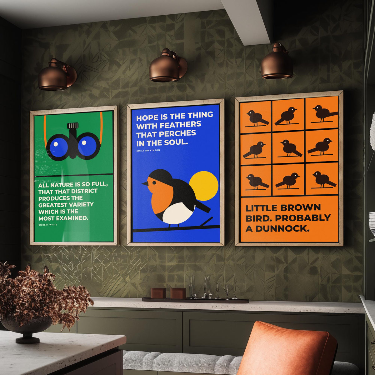 Birdwatching Quotes Set of Three Art Prints - 3 Bauhaus Birder Posters - Minimalist Nature Wall Art Illustration V1