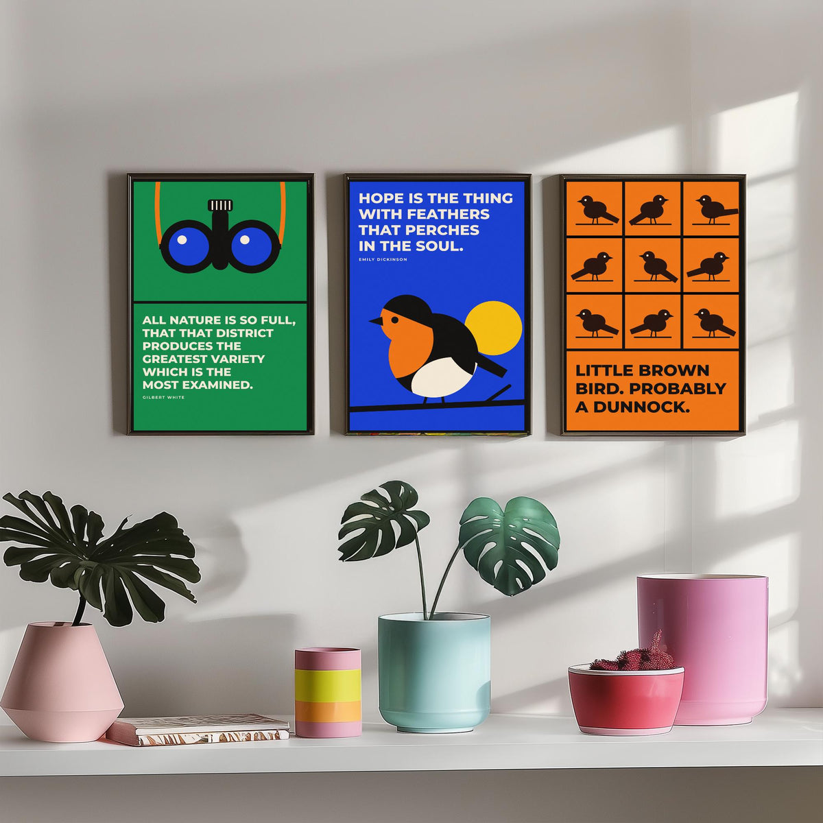 Birdwatching Quotes Set of Three Art Prints - 3 Bauhaus Birder Posters - Minimalist Nature Wall Art Illustration V1