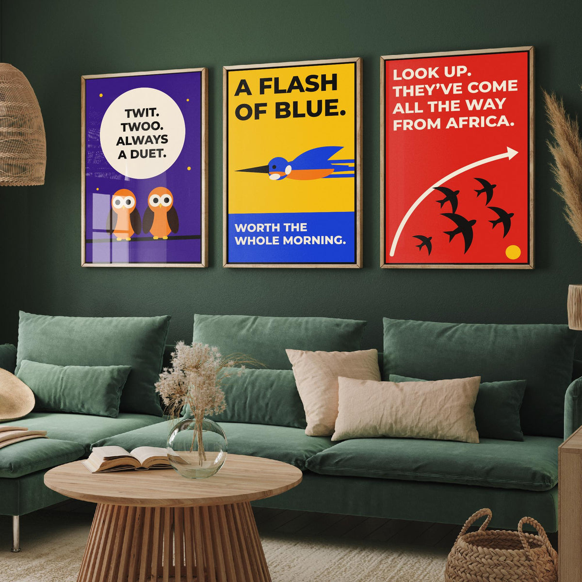 Birdwatching Quotes Set of Three Art Prints - 3 Retro Bauhaus Birder Posters - Minimalist Nature Wall Art Illustration V2