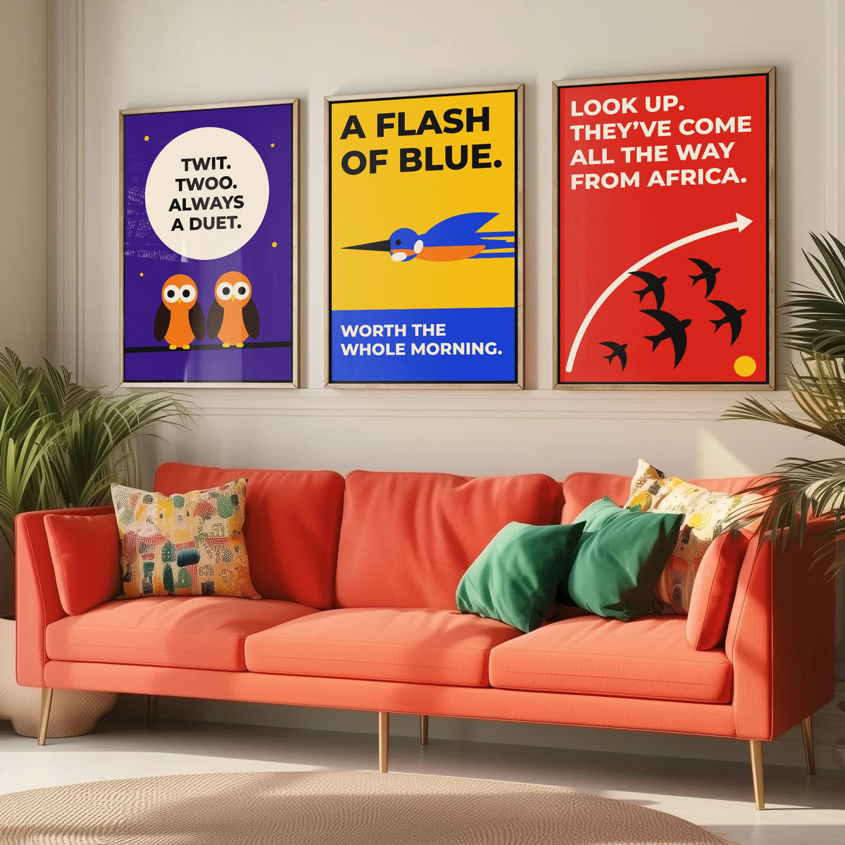 Birdwatching Quotes Set of Three Art Prints - 3 Retro Bauhaus Birder Posters - Minimalist Nature Wall Art Illustration V2