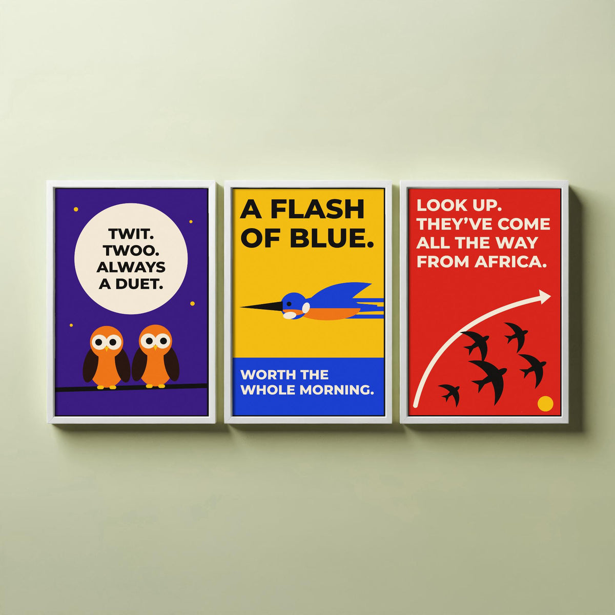 Birdwatching Quotes Set of Three Art Prints - 3 Retro Bauhaus Birder Posters - Minimalist Nature Wall Art Illustration V2