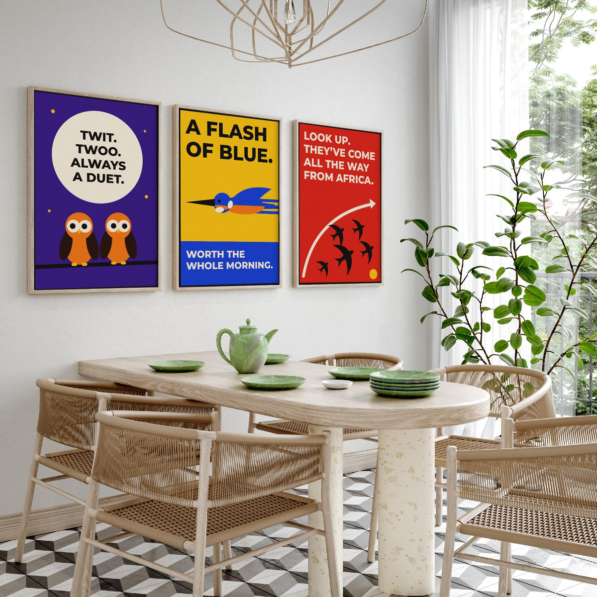 Birdwatching Quotes Set of Three Art Prints - 3 Retro Bauhaus Birder Posters - Minimalist Nature Wall Art Illustration V2