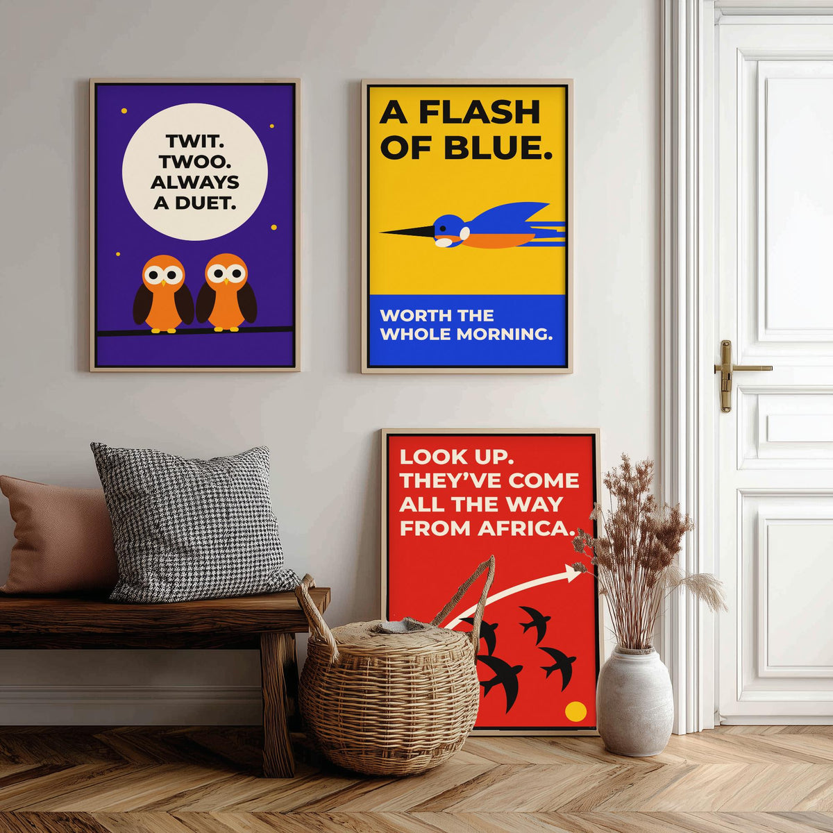 Birdwatching Quotes Set of Three Art Prints - 3 Retro Bauhaus Birder Posters - Minimalist Nature Wall Art Illustration V2