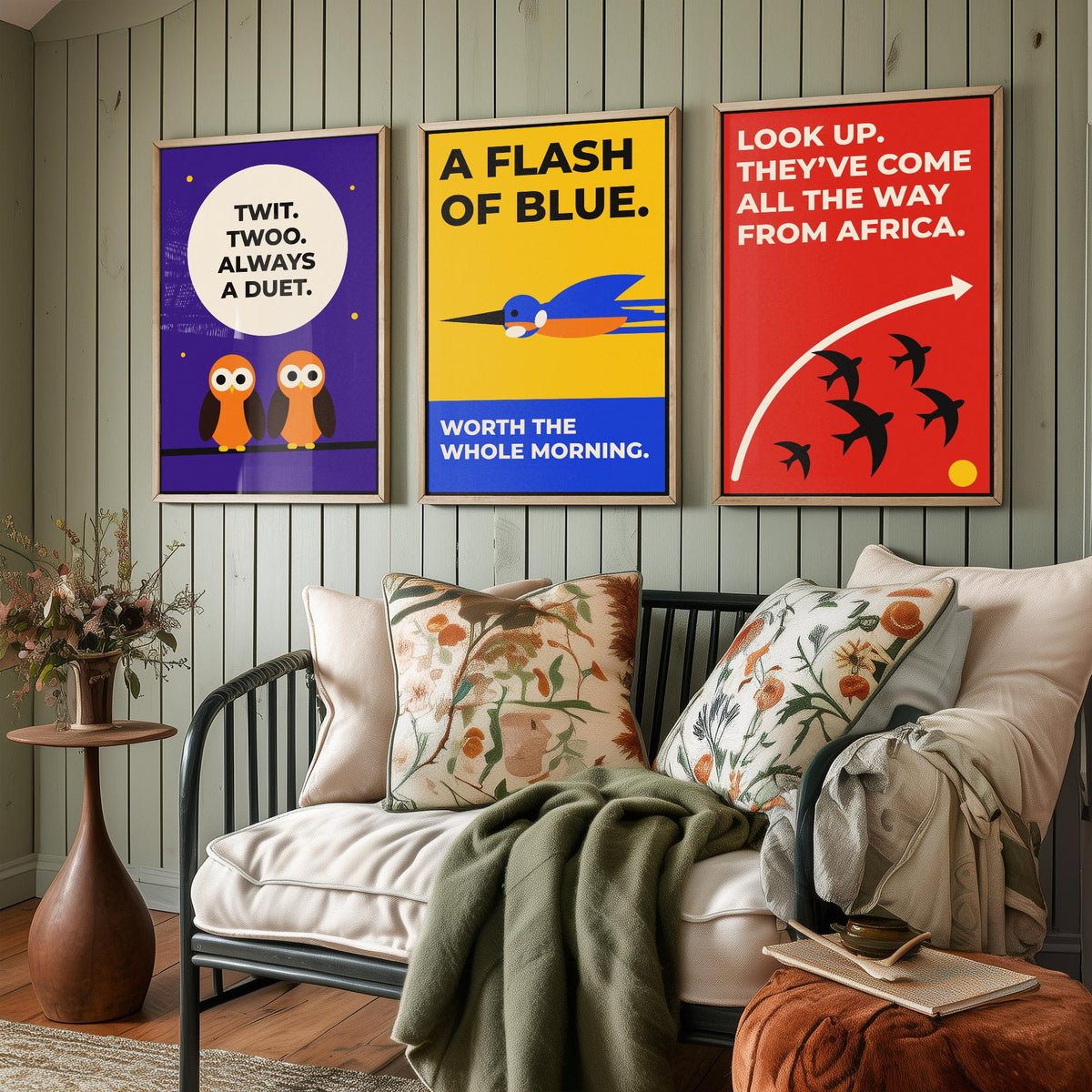 Birdwatching Quotes Set of Three Art Prints - 3 Retro Bauhaus Birder Posters - Minimalist Nature Wall Art Illustration V2