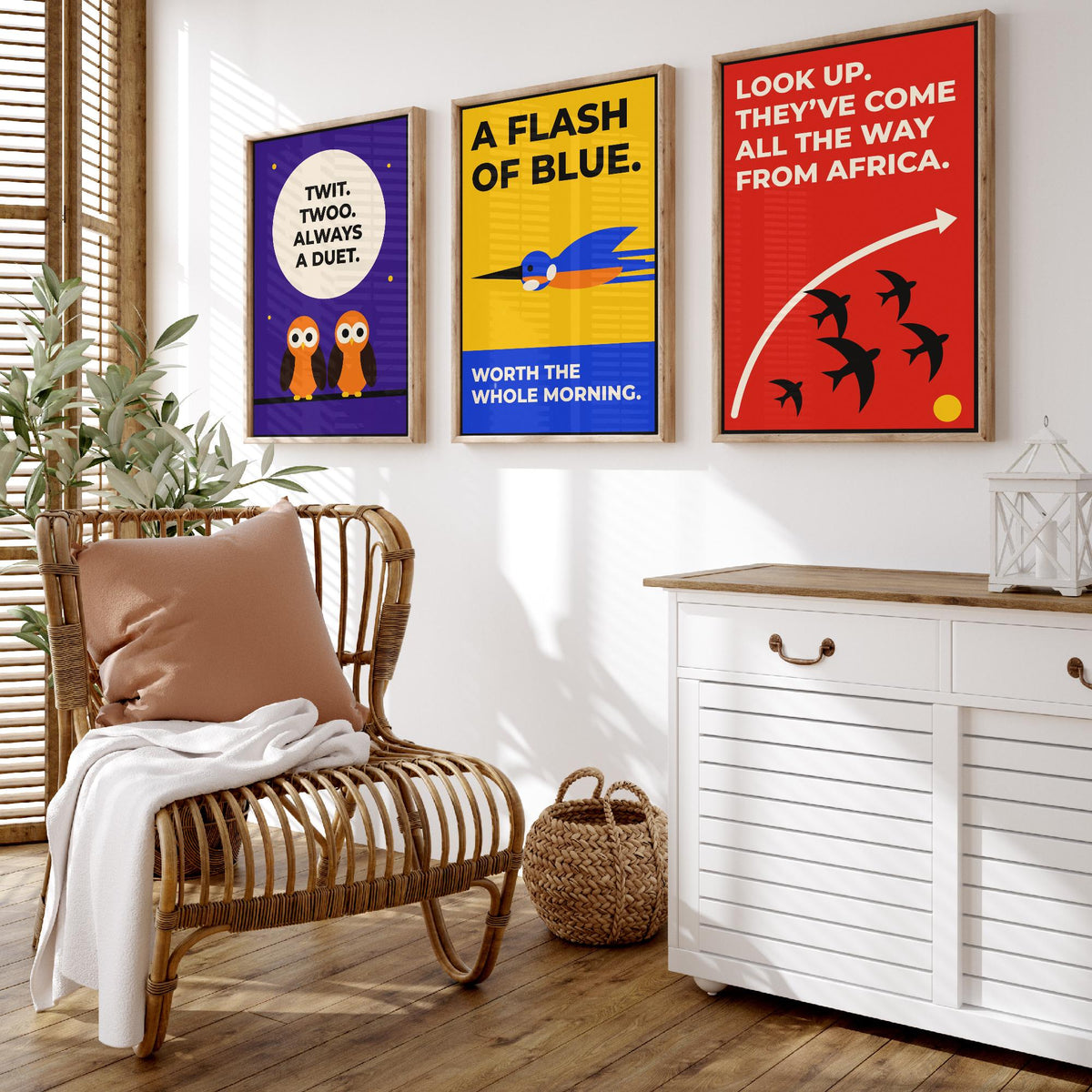 Birdwatching Quotes Set of Three Art Prints - 3 Retro Bauhaus Birder Posters - Minimalist Nature Wall Art Illustration V2