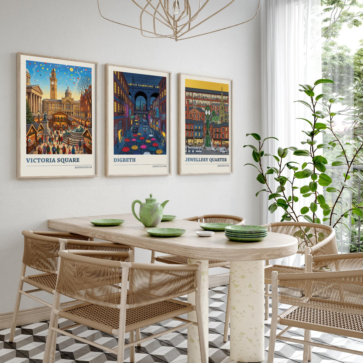 Birmingham Set of Three Art Prints - Victoria Square, Digbeth, Jewellery Quarter - 3 Folk Illustration Travel Posters - Brummie Painting
