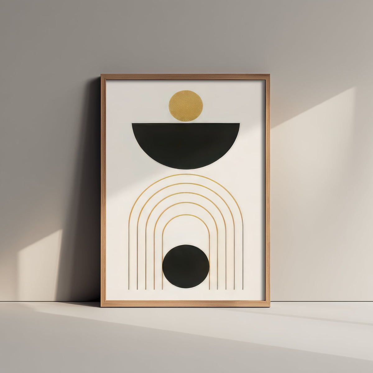 Sun Bowl and Arches Art Print - Black and Gold Celestial Poster - Boho Minimalist Illustration