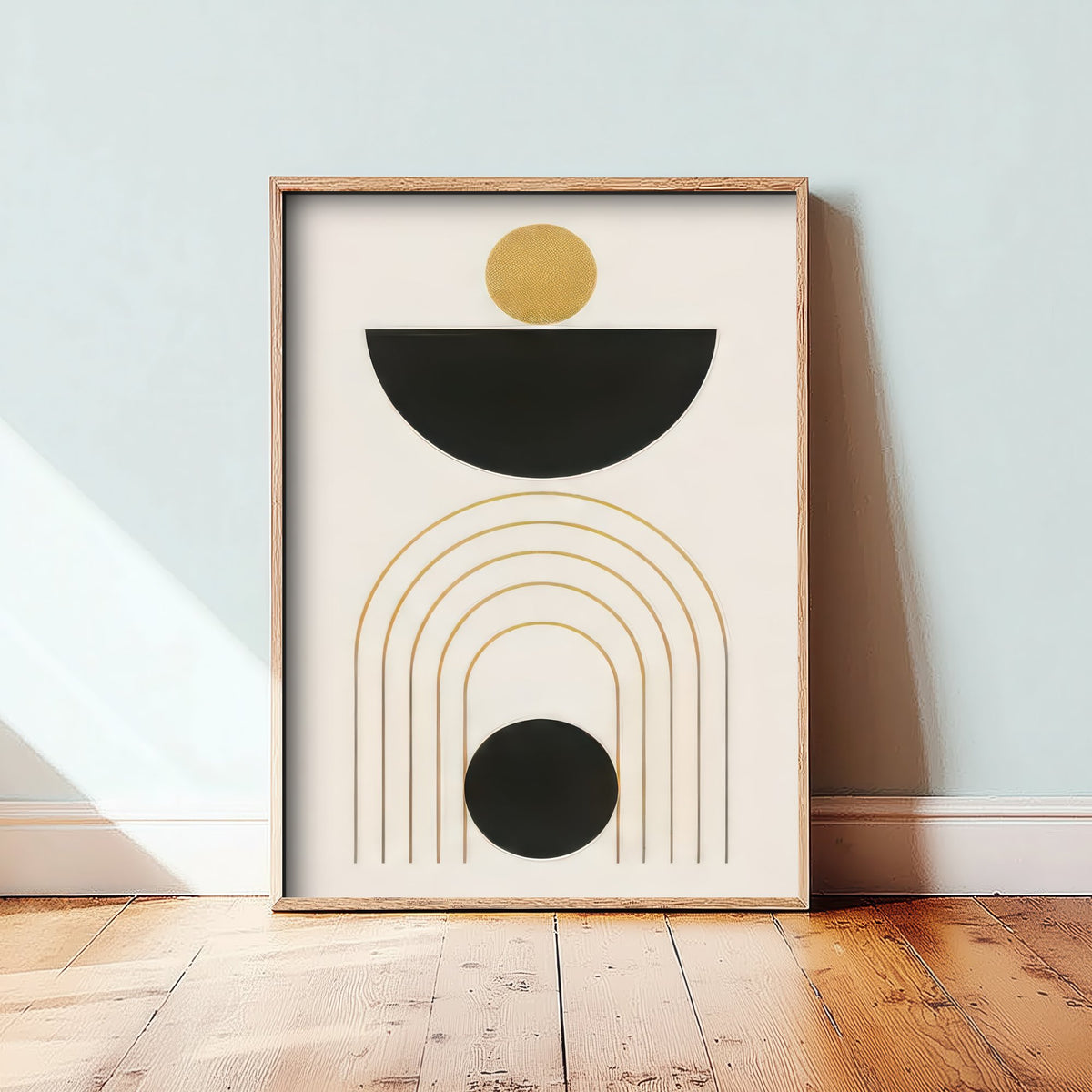 Sun Bowl and Arches Art Print - Black and Gold Celestial Poster - Boho Minimalist Illustration
