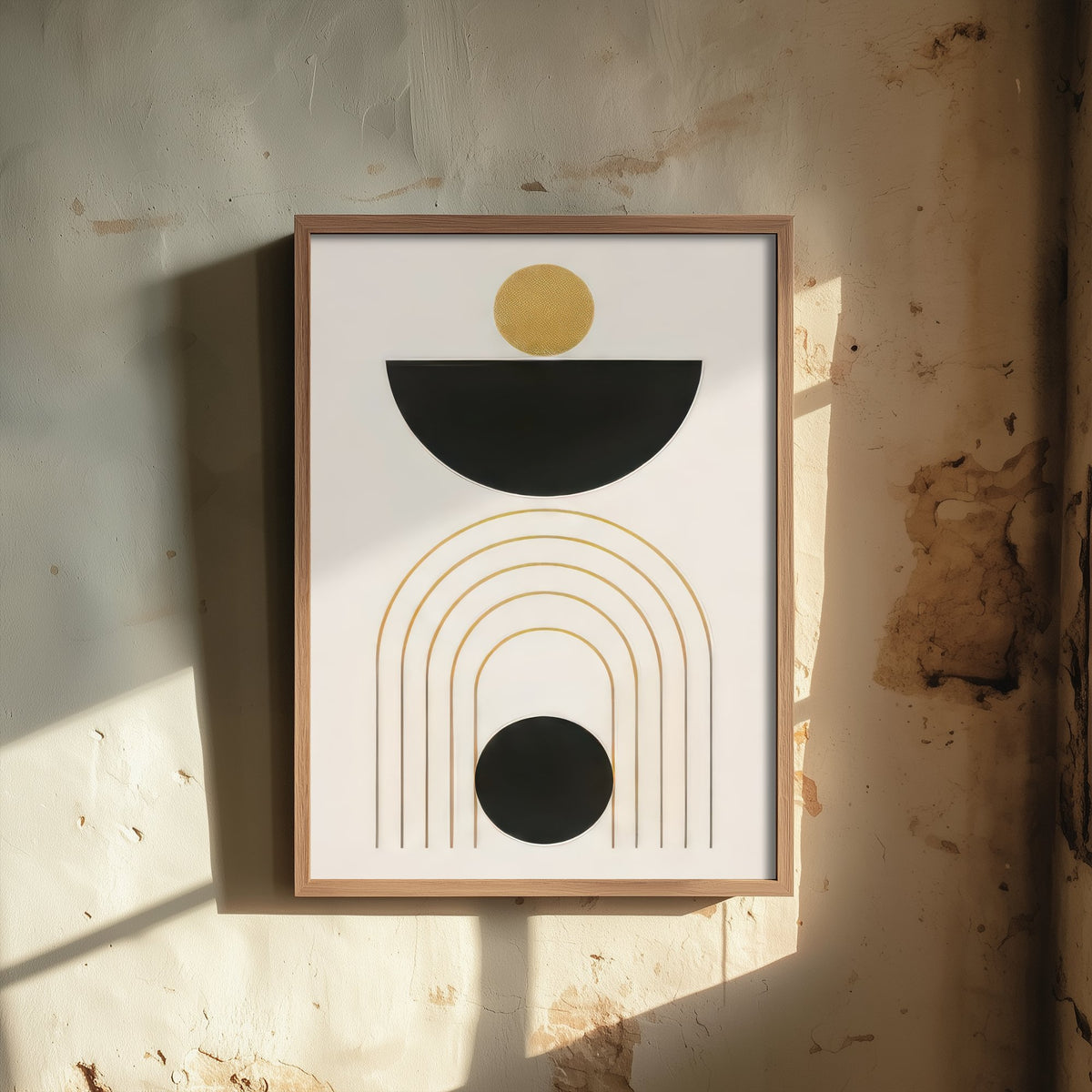Sun Bowl and Arches Art Print - Black and Gold Celestial Poster - Boho Minimalist Illustration