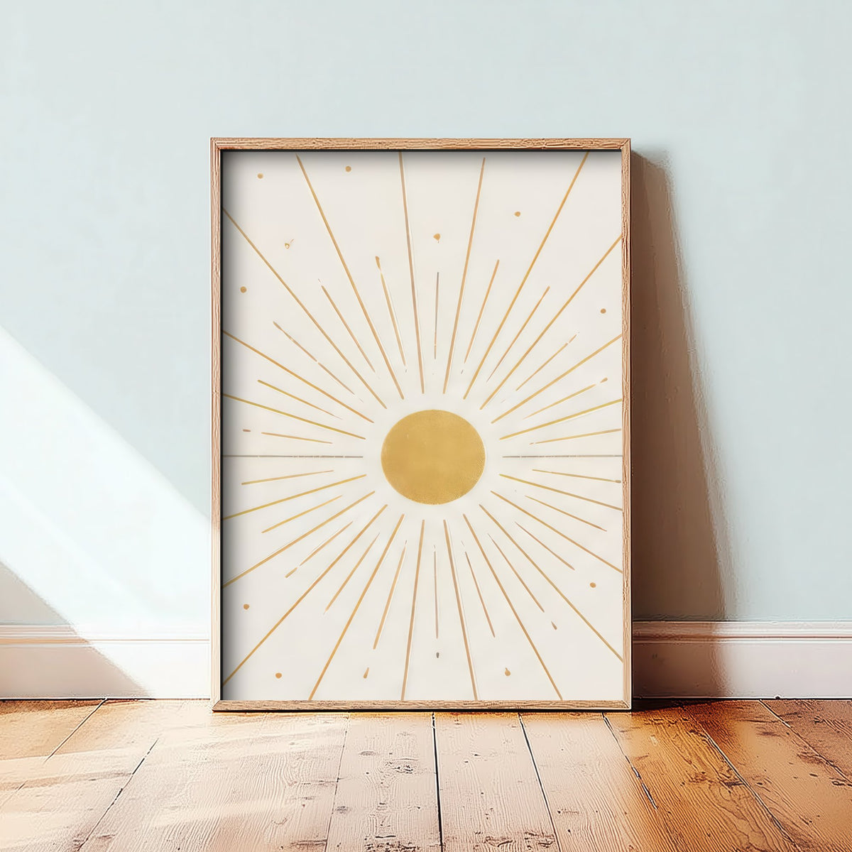 Gold Sunburst Art Print - Black and Gold Celestial Poster - Boho Minimalist Illustration