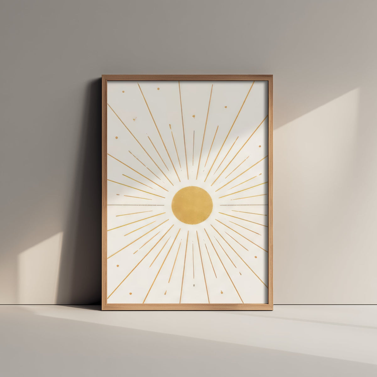 Gold Sunburst Art Print - Black and Gold Celestial Poster - Boho Minimalist Illustration
