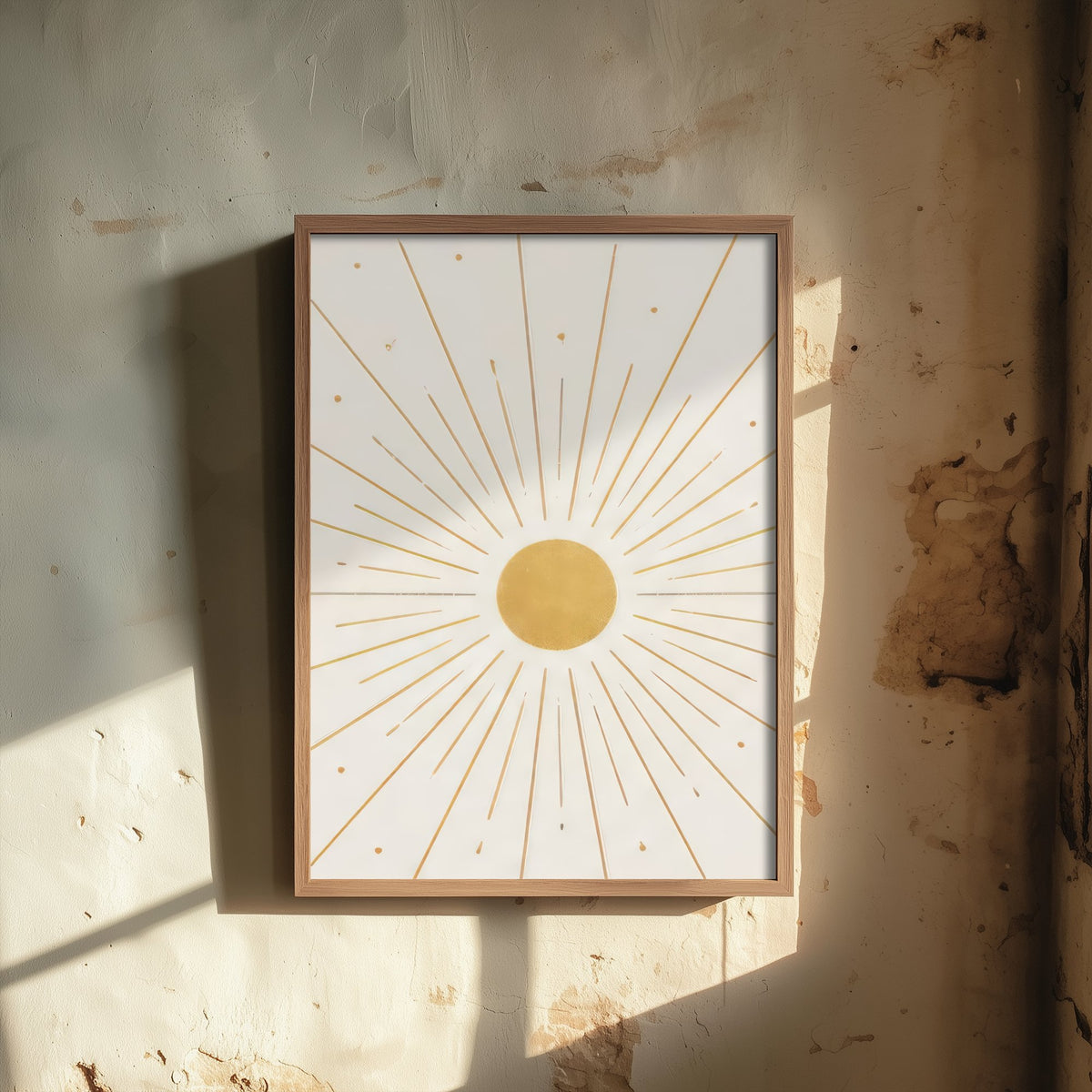 Gold Sunburst Art Print - Black and Gold Celestial Poster - Boho Minimalist Illustration