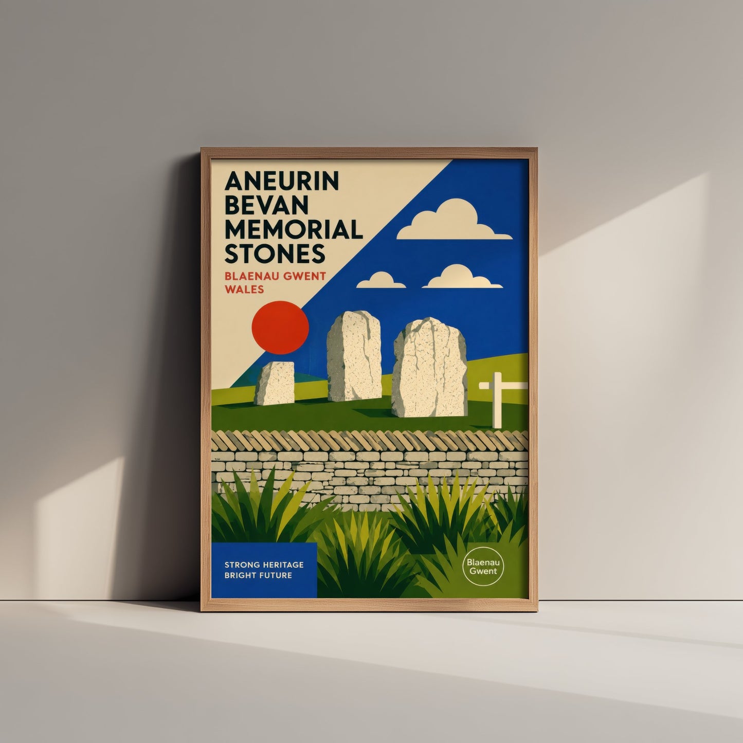 Aneurin Bevan Memorial Stones Art Print - Blaenau Gwent Wales Travel Poster - Bauhaus Illustration 1/3