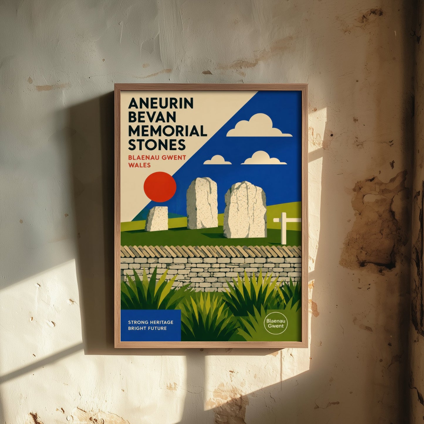 Aneurin Bevan Memorial Stones Art Print - Blaenau Gwent Wales Travel Poster - Bauhaus Illustration 1/3