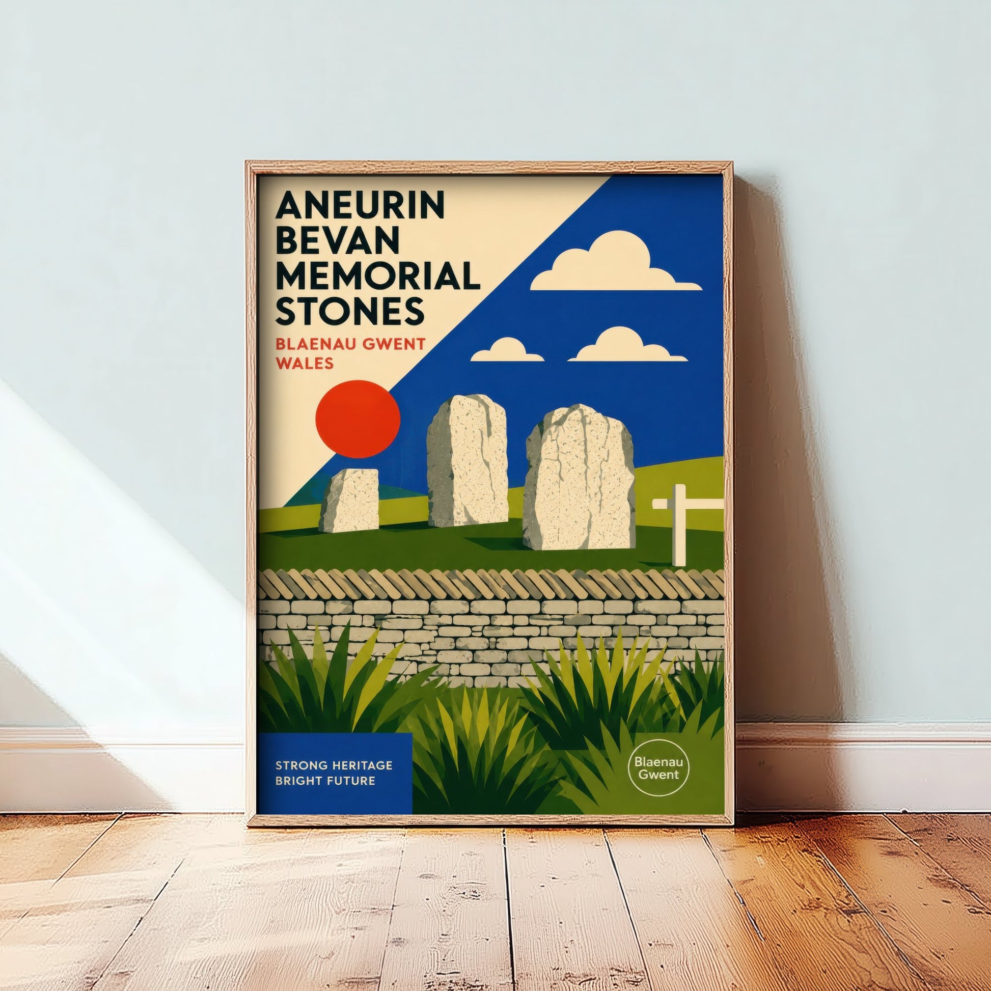 Aneurin Bevan Memorial Stones Art Print - Blaenau Gwent Wales Travel Poster - Bauhaus Illustration 1/3