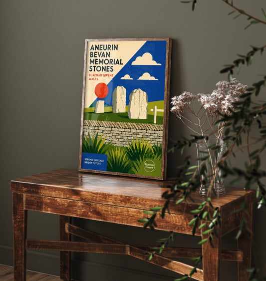 Aneurin Bevan Memorial Stones Art Print - Blaenau Gwent Wales Travel Poster - Bauhaus Illustration 1/3