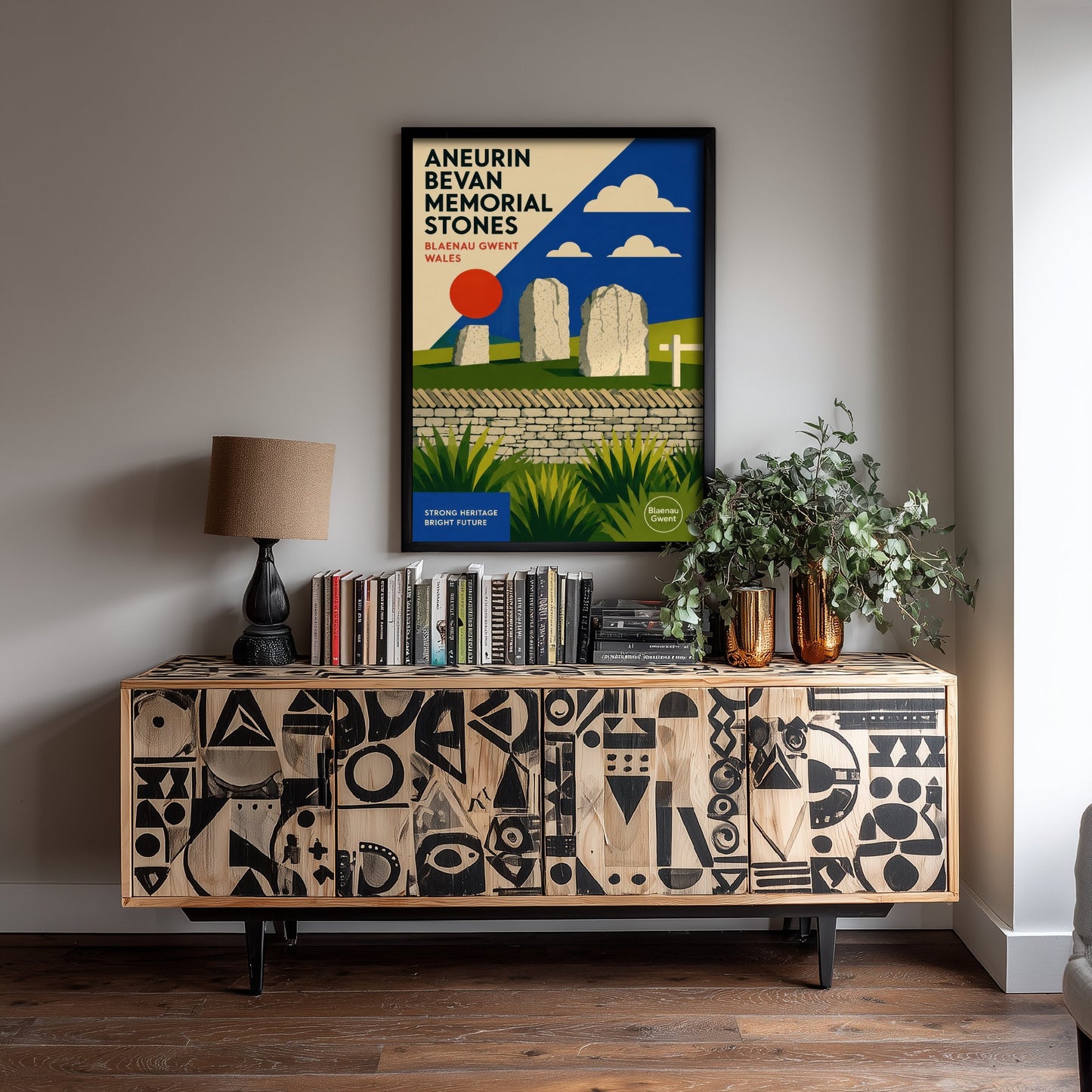 Aneurin Bevan Memorial Stones Art Print - Blaenau Gwent Wales Travel Poster - Bauhaus Illustration 1/3