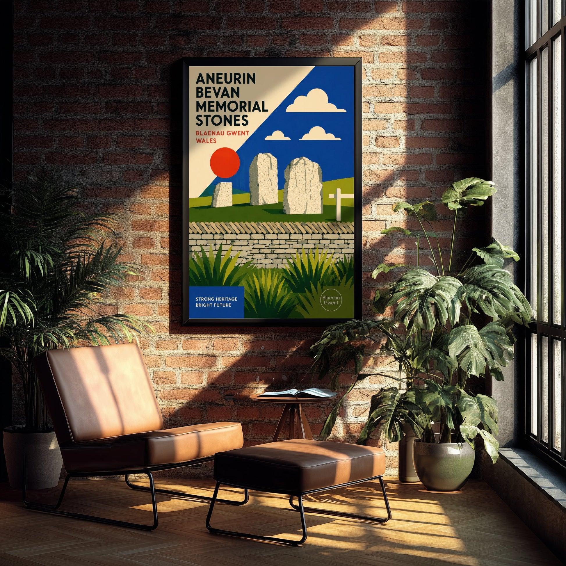 Aneurin Bevan Memorial Stones Art Print - Blaenau Gwent Wales Travel Poster - Bauhaus Illustration 1/3