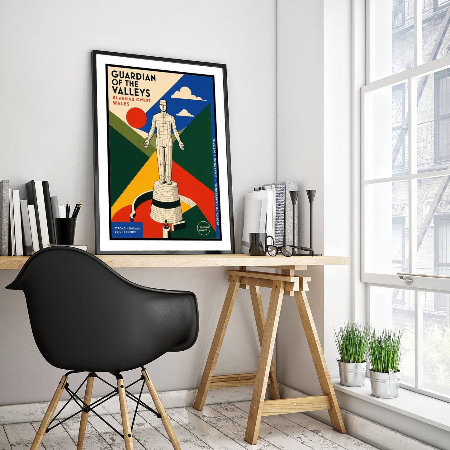 Guardian of the Valleys Art Print - Blaenau Gwent Wales Travel Poster - Bauhaus Illustration 2/3