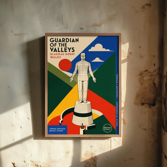 Guardian of the Valleys Art Print - Blaenau Gwent Wales Travel Poster - Bauhaus Illustration 2/3