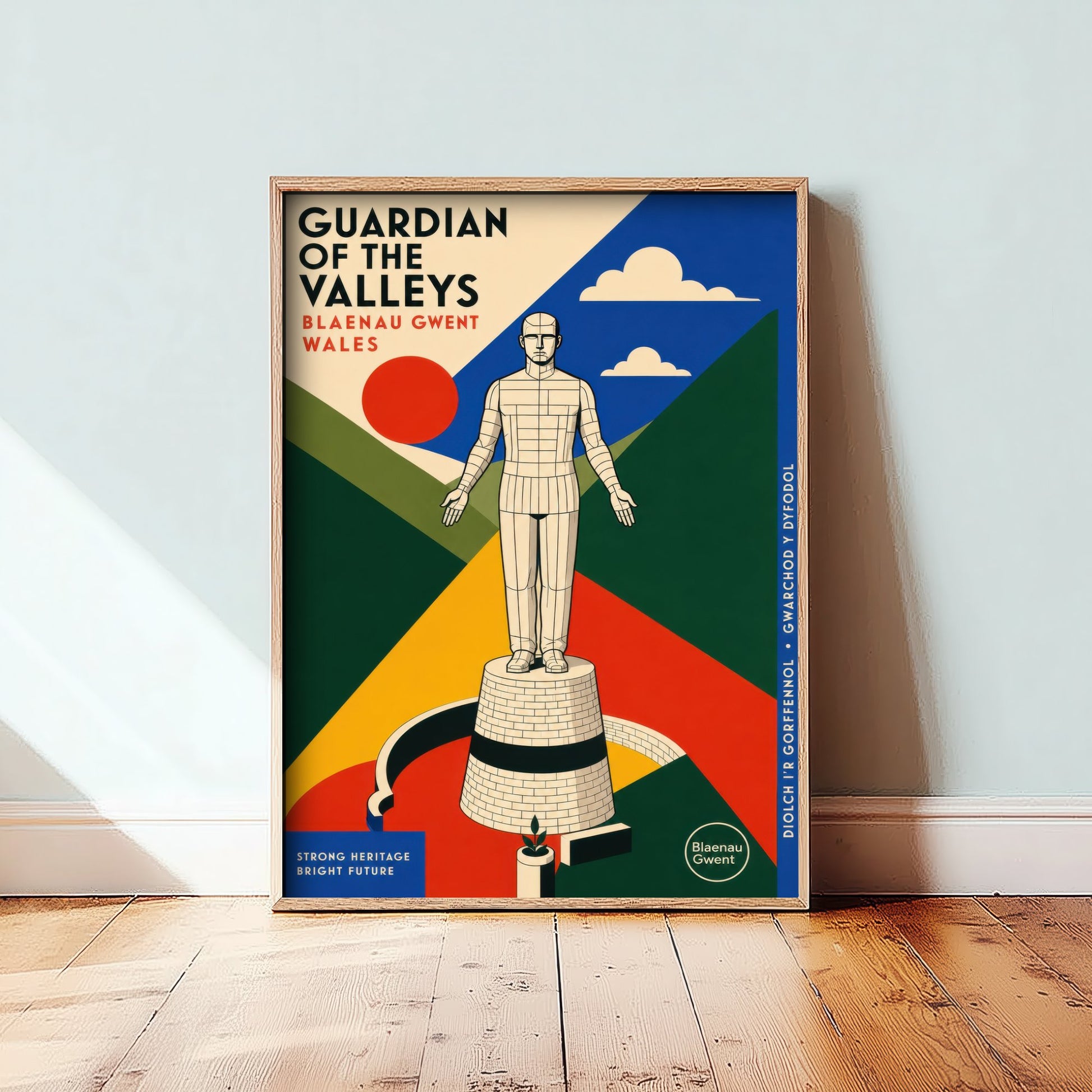 Guardian of the Valleys Art Print - Blaenau Gwent Wales Travel Poster - Bauhaus Illustration 2/3