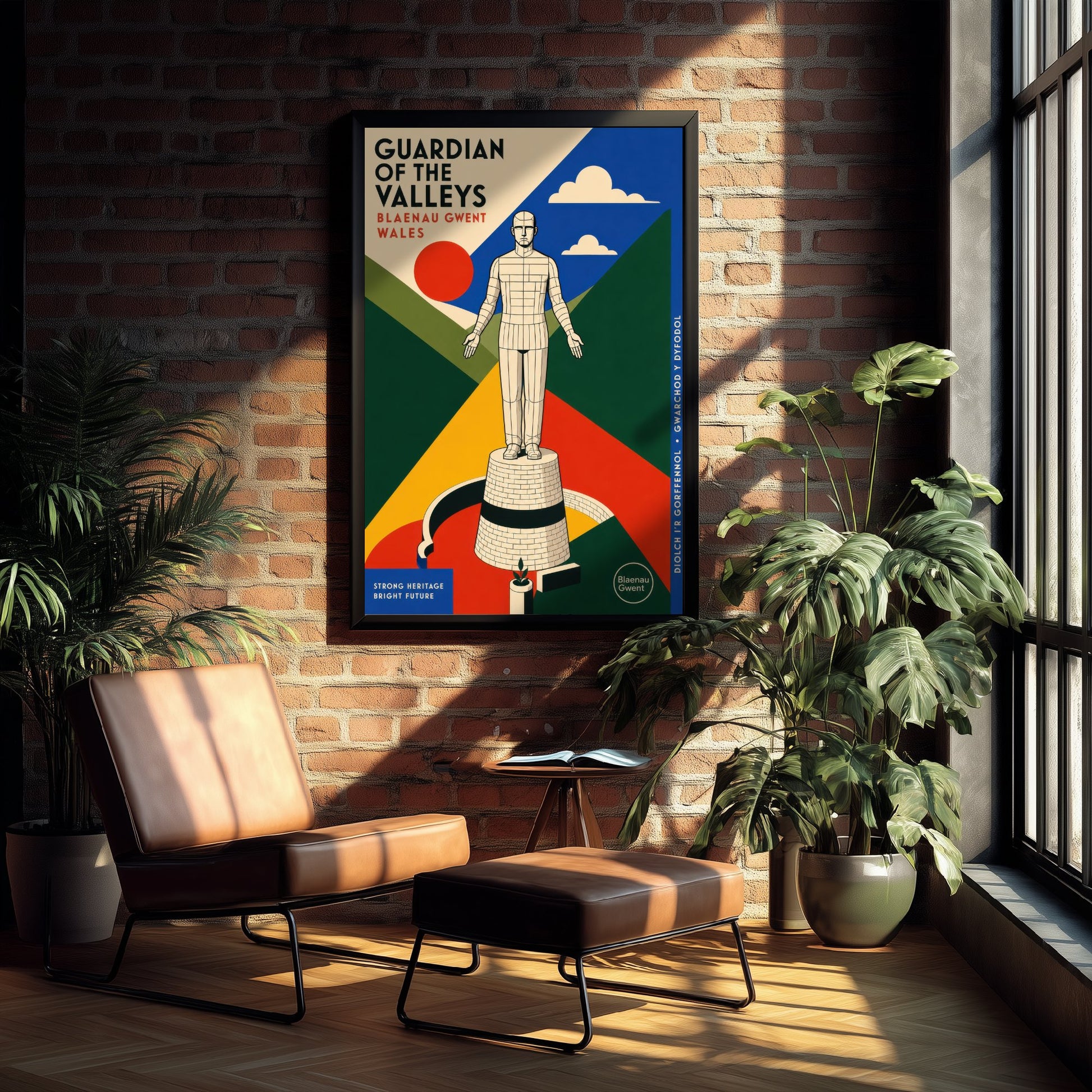 Guardian of the Valleys Art Print - Blaenau Gwent Wales Travel Poster - Bauhaus Illustration 2/3