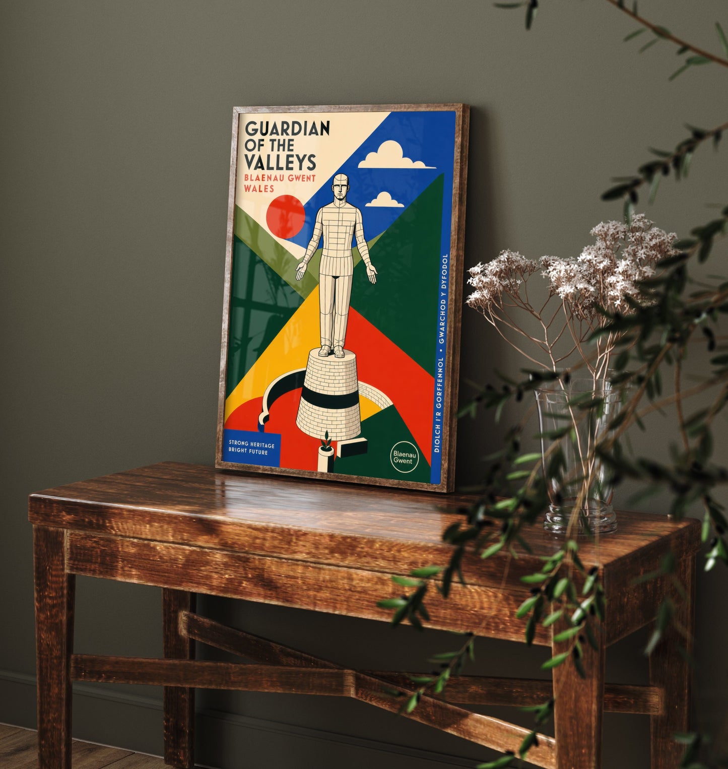 Guardian of the Valleys Art Print - Blaenau Gwent Wales Travel Poster - Bauhaus Illustration 2/3