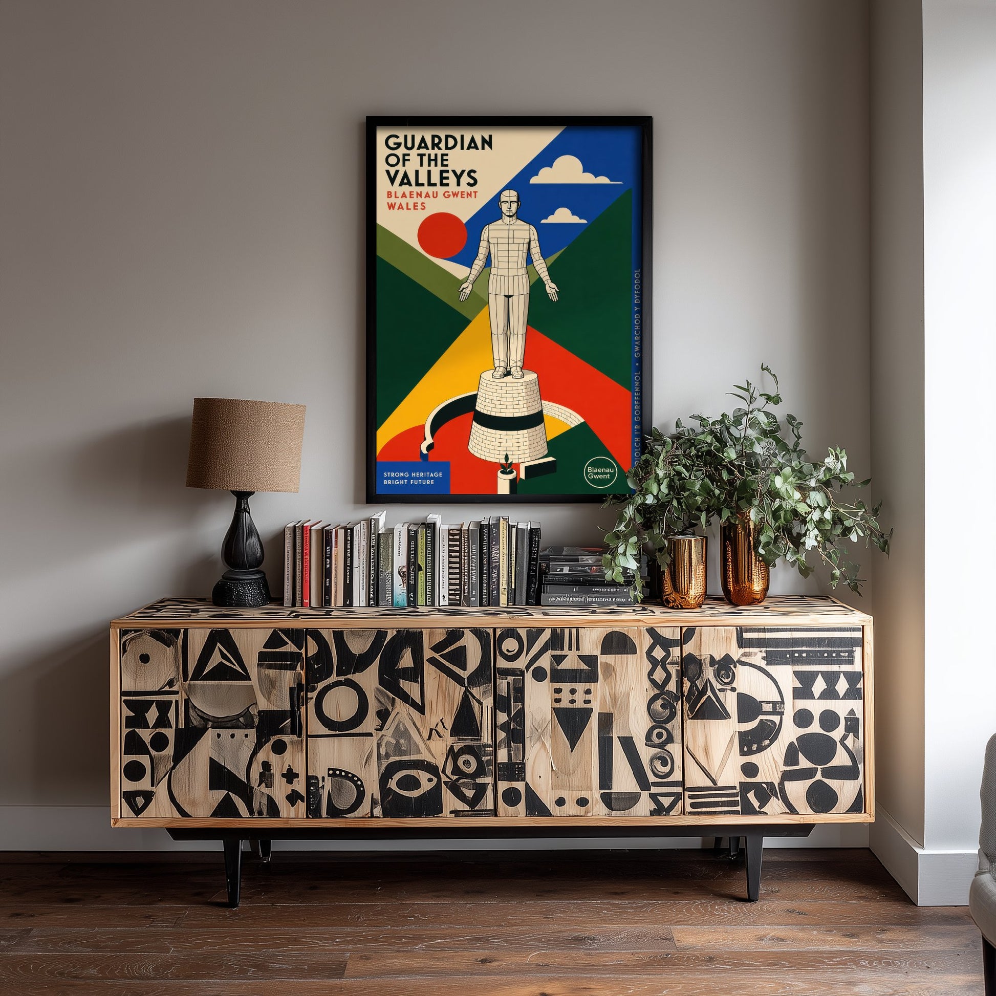Guardian of the Valleys Art Print - Blaenau Gwent Wales Travel Poster - Bauhaus Illustration 2/3