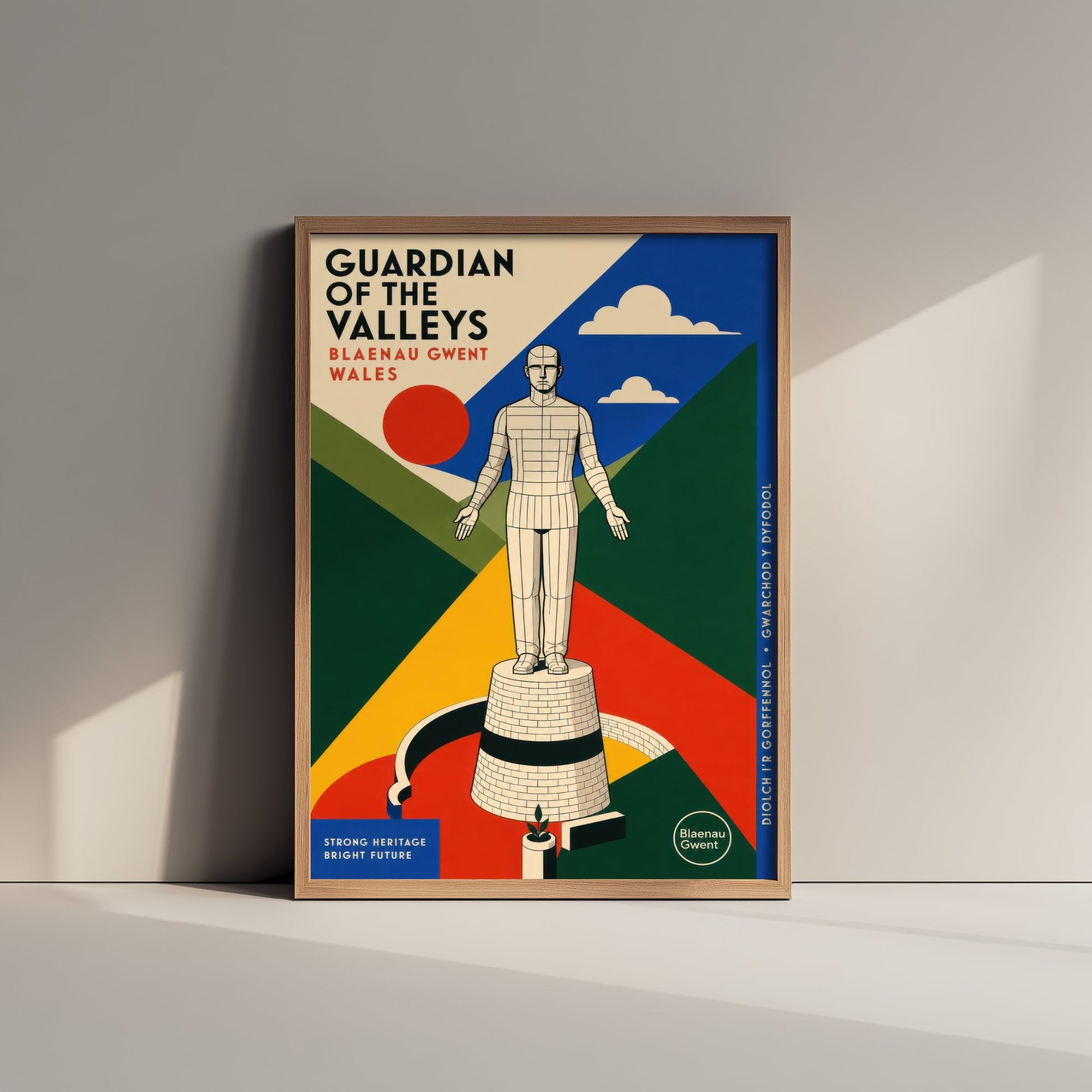 Guardian of the Valleys Art Print - Blaenau Gwent Wales Travel Poster - Bauhaus Illustration 2/3