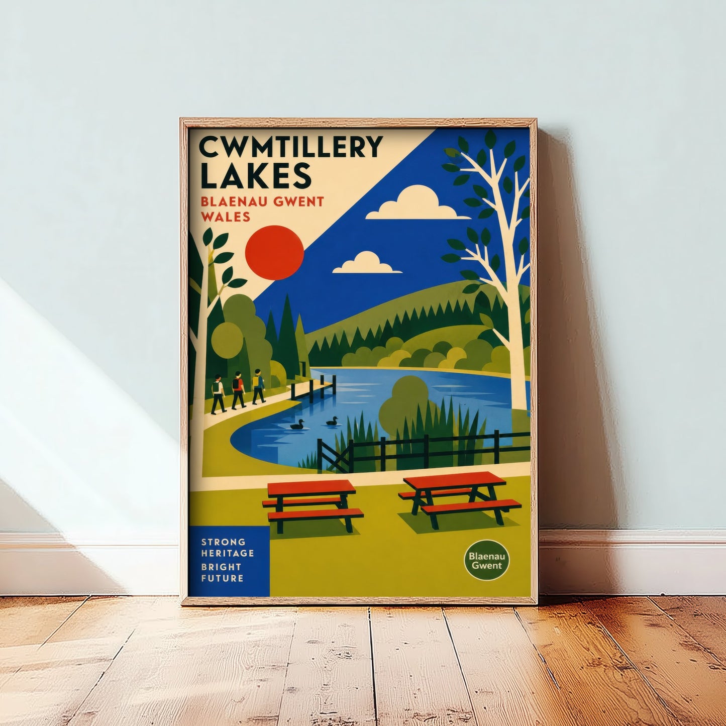 Cwmtillery Lakes Art Print - Blaenau Gwent Wales Travel Poster - Bauhaus Illustration 3/3