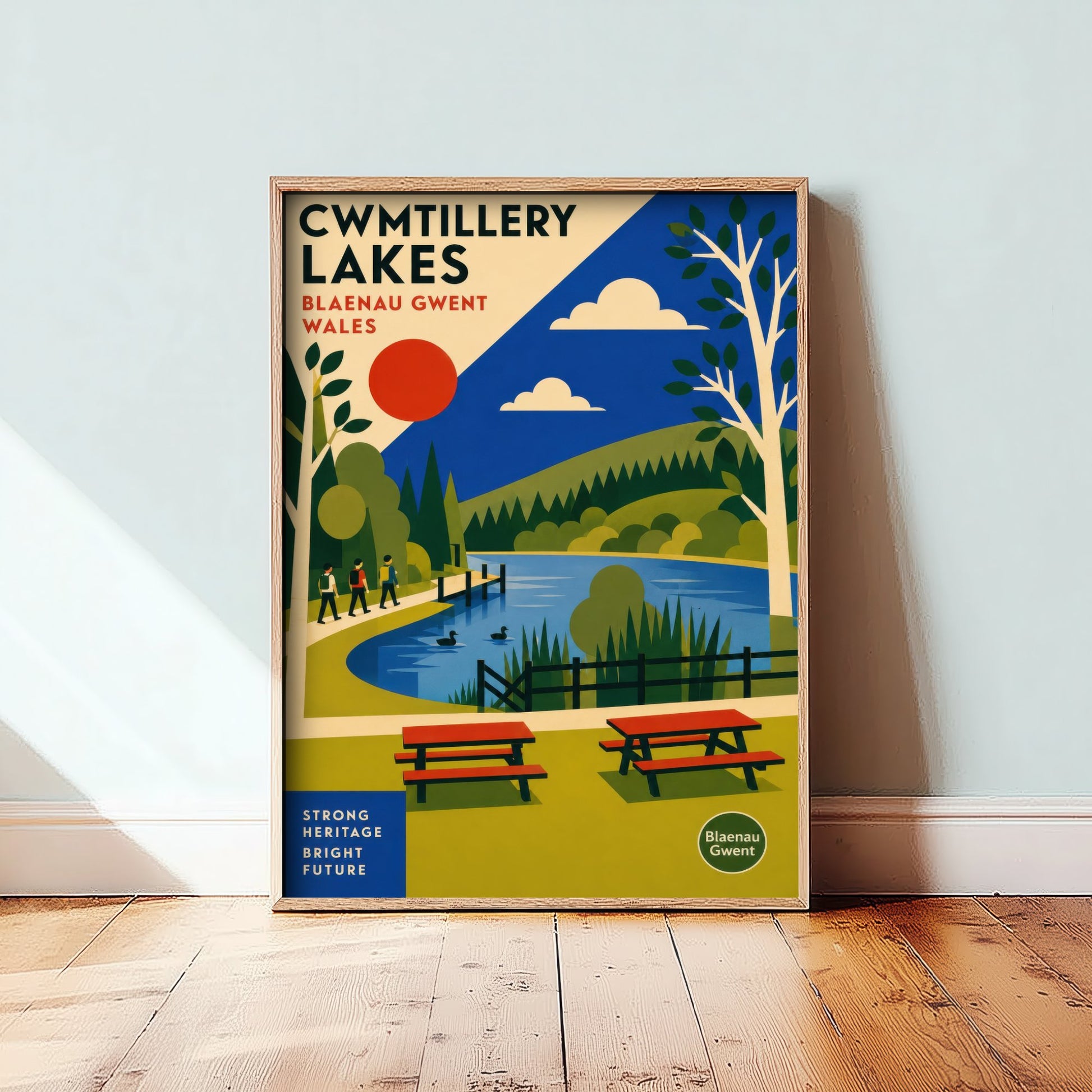 Cwmtillery Lakes Art Print - Blaenau Gwent Wales Travel Poster - Bauhaus Illustration 3/3