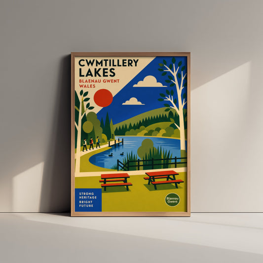 Cwmtillery Lakes Art Print - Blaenau Gwent Wales Travel Poster - Bauhaus Illustration 3/3