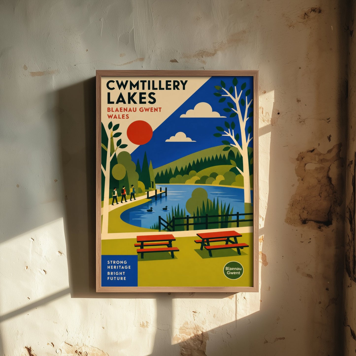 Cwmtillery Lakes Art Print - Blaenau Gwent Wales Travel Poster - Bauhaus Illustration 3/3