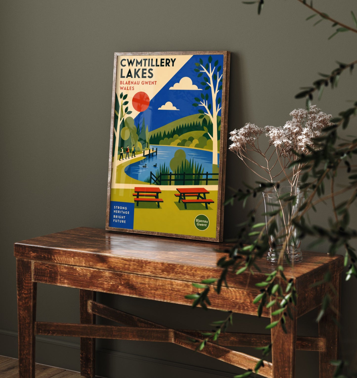 Cwmtillery Lakes Art Print - Blaenau Gwent Wales Travel Poster - Bauhaus Illustration 3/3