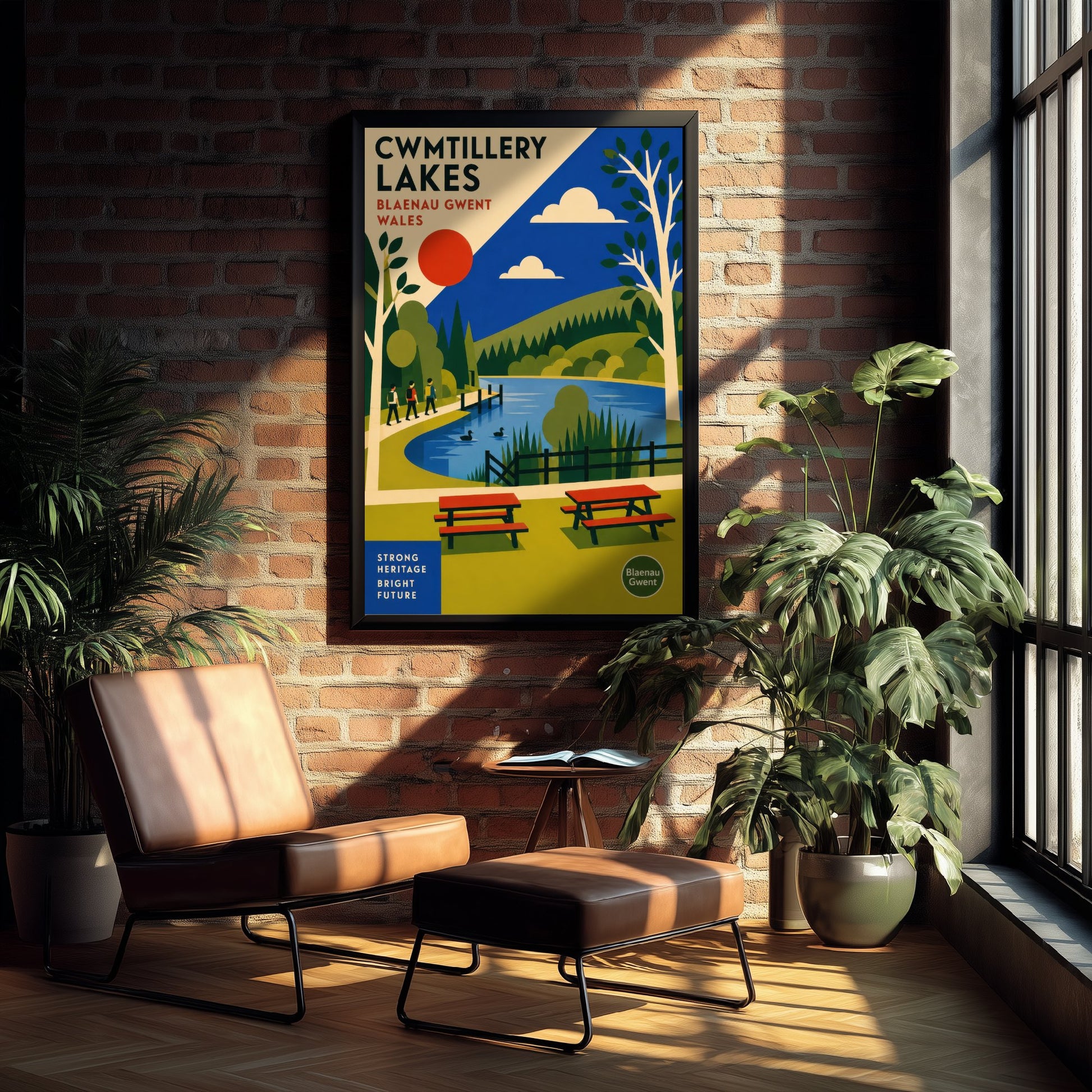 Cwmtillery Lakes Art Print - Blaenau Gwent Wales Travel Poster - Bauhaus Illustration 3/3