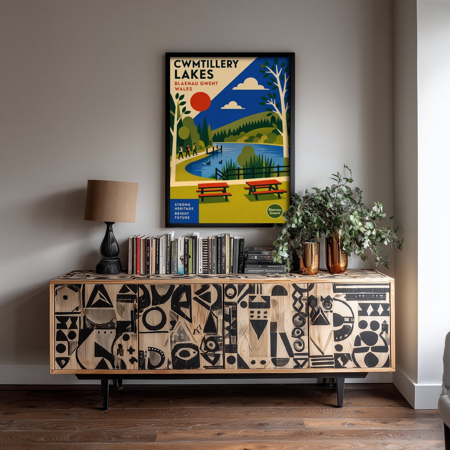 Cwmtillery Lakes Art Print - Blaenau Gwent Wales Travel Poster - Bauhaus Illustration 3/3